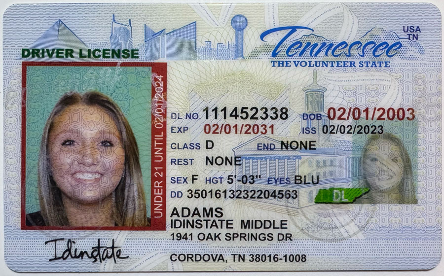 IDINSTATE IDINSTATE.CC New Tennessee U21 State Fake ID
