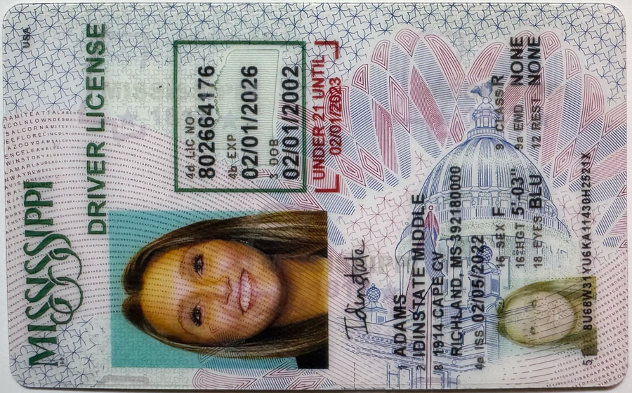 IDINSTATE IDINSTATE.CC New Mississippi U21 State Fake ID